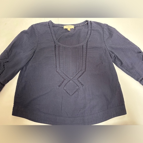 Anthropologie Moulinette Soeurs navy blue size 6 seersucker eyelet bohemian boxy - Picture 7 of 16